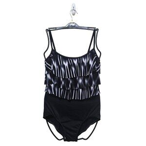 Le Cove Black Layered Ruffle One Piece Swimsuit Sz 12